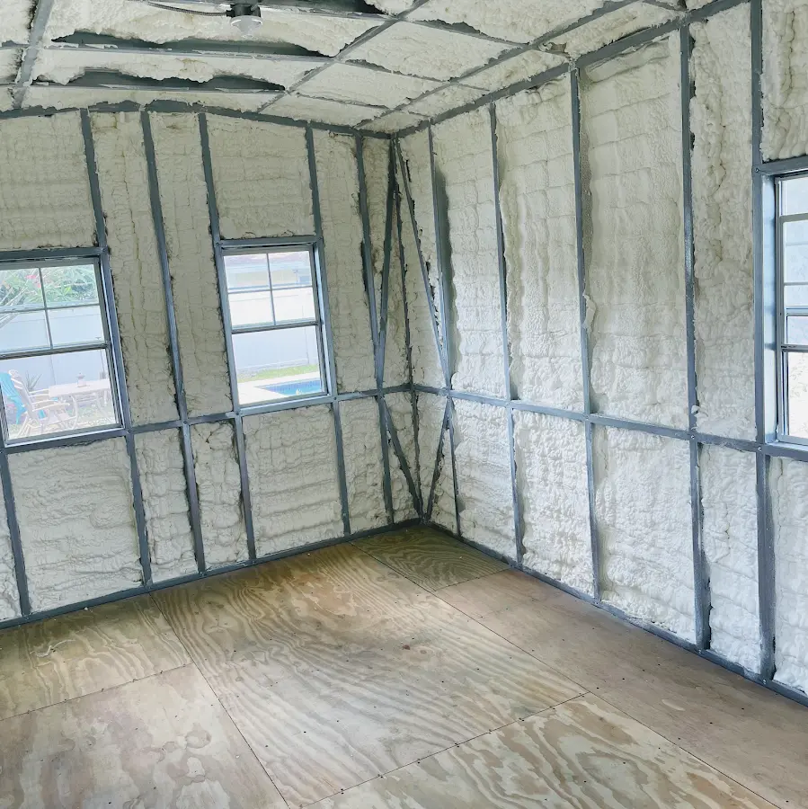 Closed-cell spray foam insulation applied to wall cavities in a residential project in German Flatts